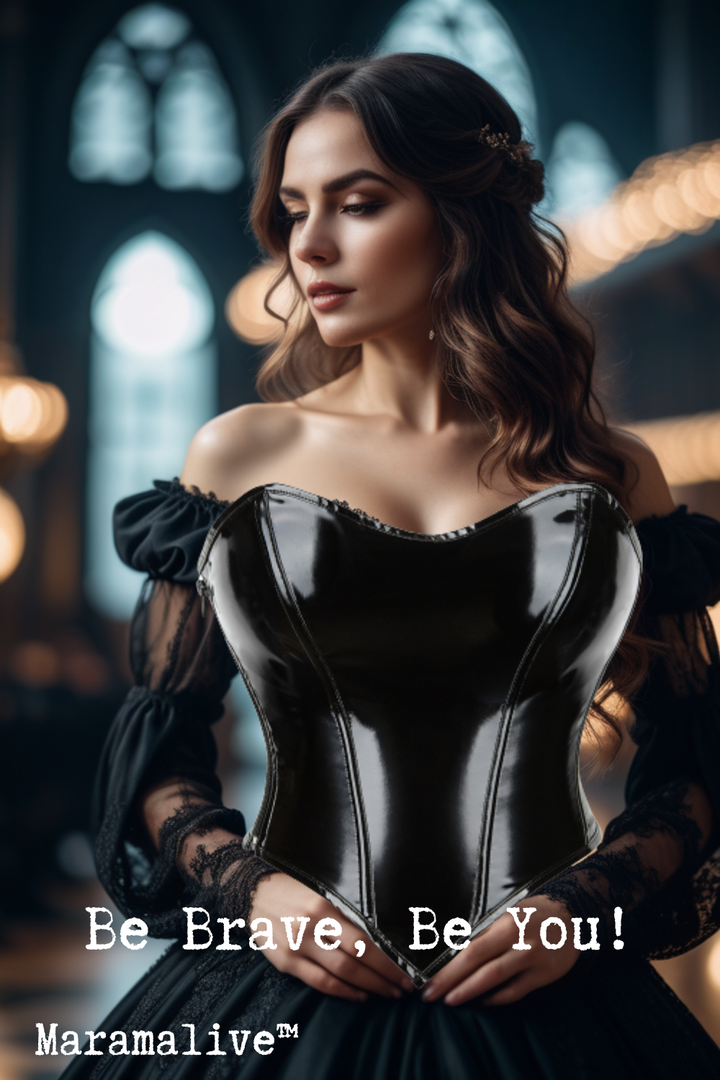 A Maramalive™ Gothic Zippered Leatherette Corset Shapes Your Body on a white background.