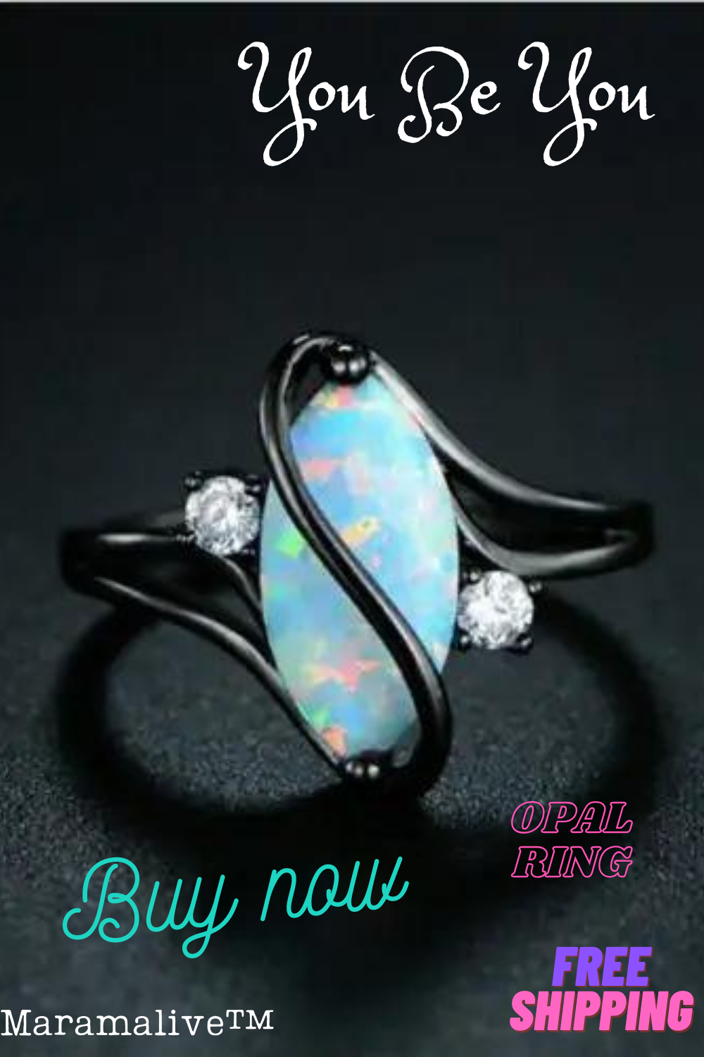 An Luxurious Opal Ring on a black background by Maramalive™.