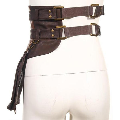 A mannequin with a Steampunk Retro Gothic Belt W/ PocketRetro Belt Bag Crossbody Bag Gothic Knight Waist from Maramalive™.