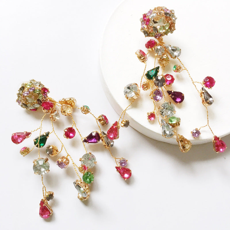 A pair of Crystal Colorful Earrings with multi - colored stones, by Maramalive™.
