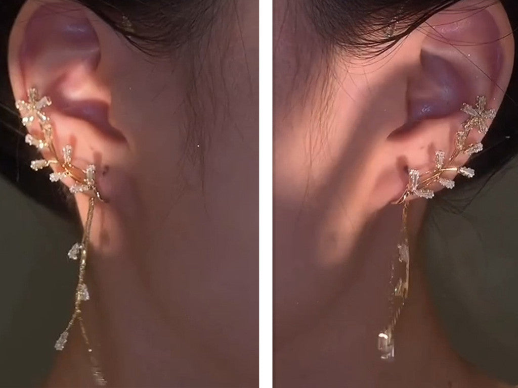 A woman wearing a Tassel Ear Clip - Non-Pierced Women's Fashion from Maramalive™.
