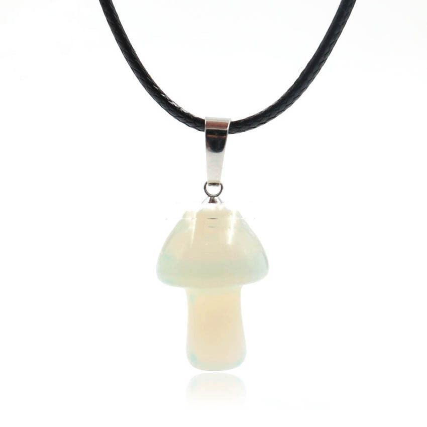 A group of Crystal Mushroom Pendant Necklaces by Maramalive™ on a white background.