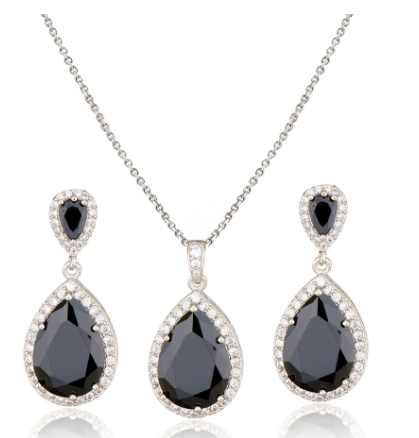 A Zircon Bridal Jewelry Set, brand Maramalive™, featuring a rose gold plated pendant and earring set with red topaz.