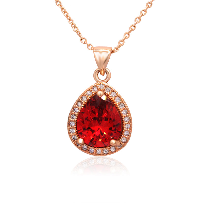 A Zircon Bridal Jewelry Set, brand Maramalive™, featuring a rose gold plated pendant and earring set with red topaz.