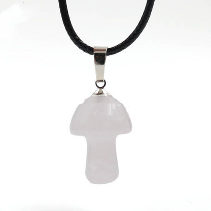 A group of Crystal Mushroom Pendant Necklaces by Maramalive™ on a white background.