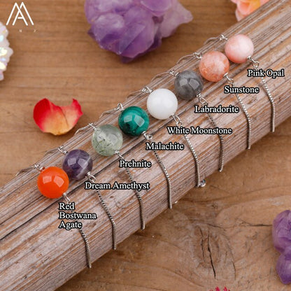 A set of Fashion Women Natural Sphere Stone Beads Bracelet Jewelry with different colored gemstones by Maramalive™.