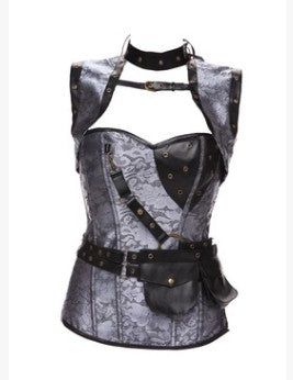 A women's Twin Pocket Steampunk Doofer Belt Top in Different Colors by Maramalive™ with straps and buckles.
