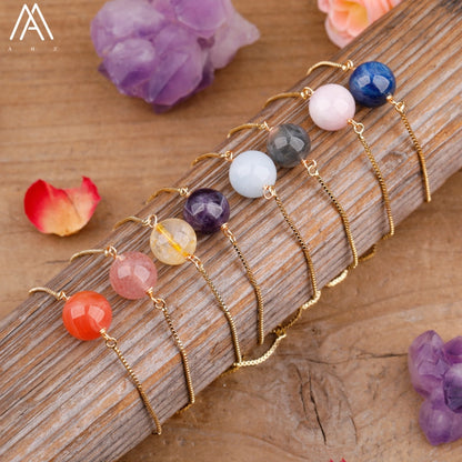 A set of Fashion Women Natural Sphere Stone Beads Bracelet Jewelry with different colored gemstones by Maramalive™.