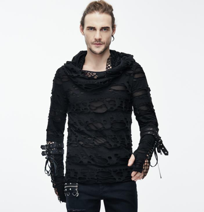 Steampunk Hooded-Holed Shirt - Gothic Hoodie with holes