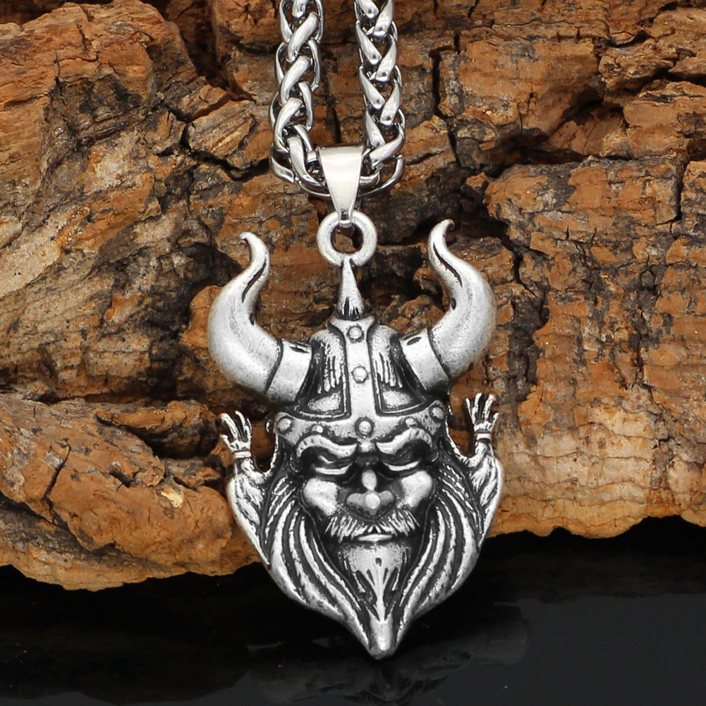 A Nordic Retro Pendant Men's Necklace by Maramalive™ with a beard and horns.