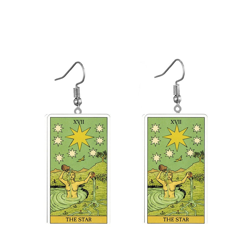 A pair of Acrylic Earrings with the tarot card on them by Maramalive™.