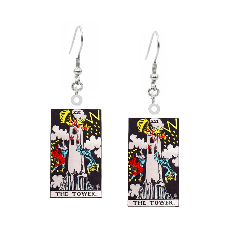 A pair of Acrylic Earrings with the tarot card on them by Maramalive™.