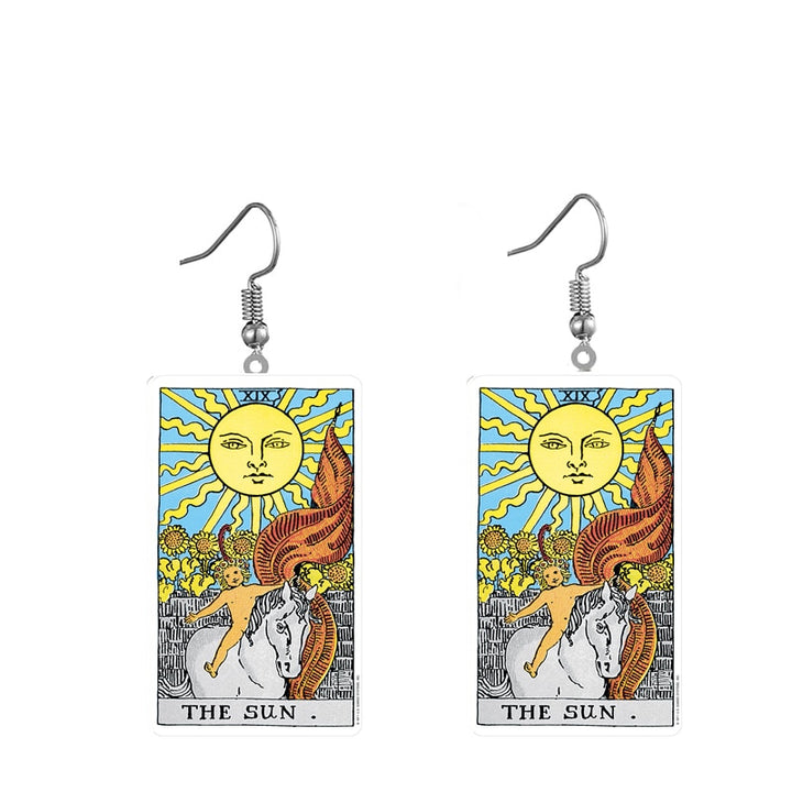 A pair of Acrylic Earrings with the tarot card on them by Maramalive™.