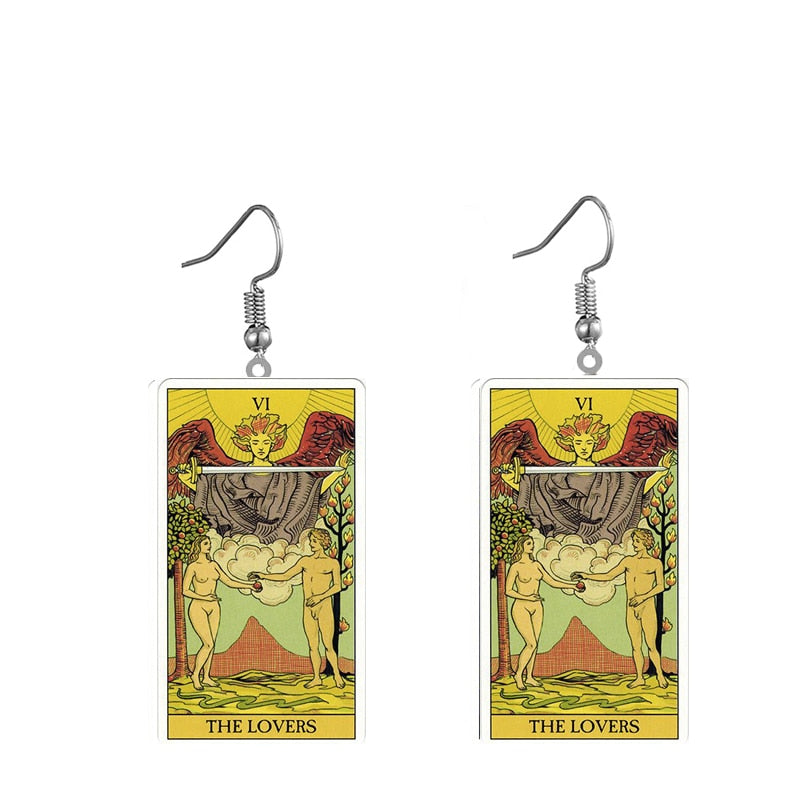 A pair of Acrylic Earrings with the tarot card on them by Maramalive™.