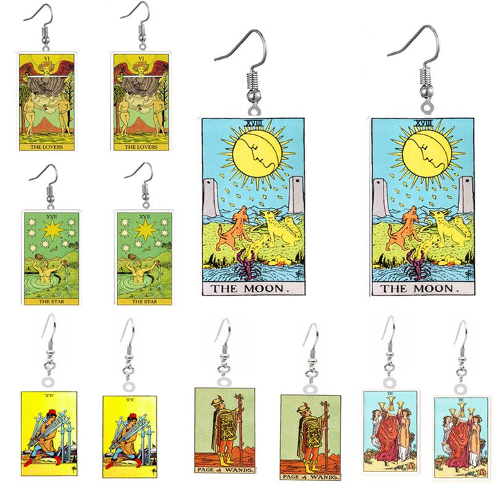 A pair of Acrylic Earrings with the tarot card on them by Maramalive™.