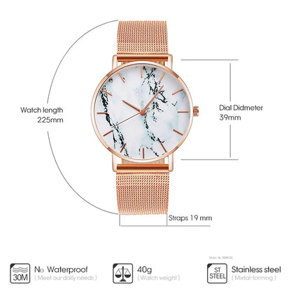 A Stunning Men's Watch Rose Gold Mesh Band Marble Watch by Maramalive™.