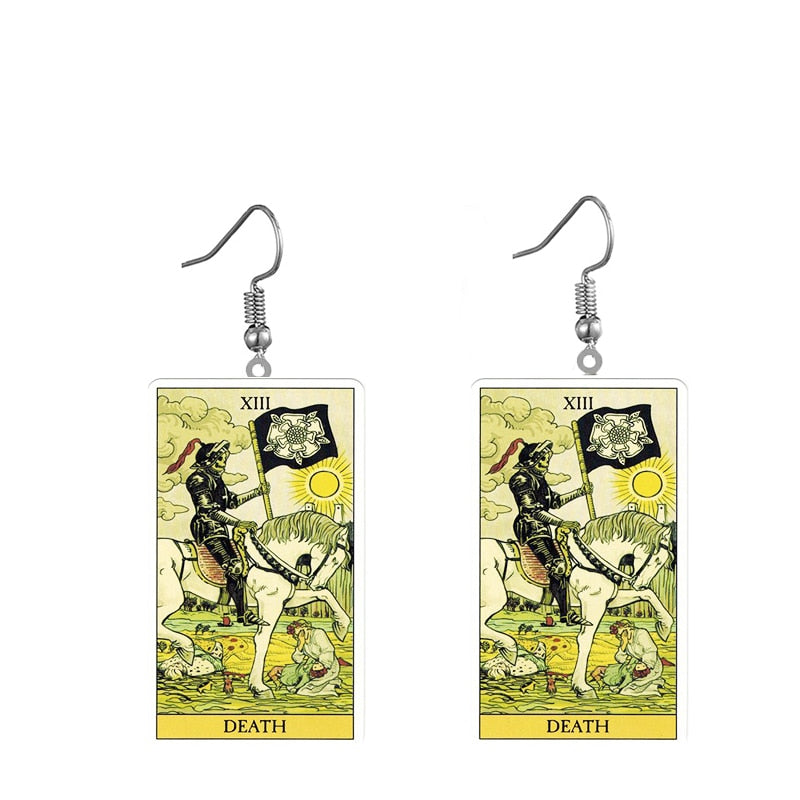 A pair of Acrylic Earrings with the tarot card on them by Maramalive™.