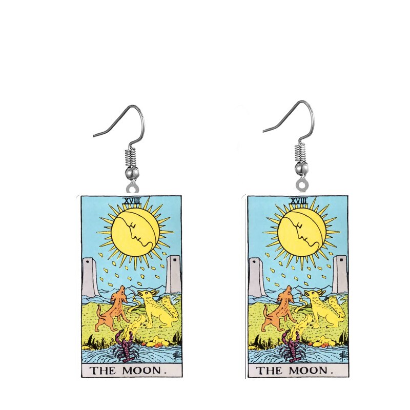 A pair of Acrylic Earrings with the tarot card on them by Maramalive™.