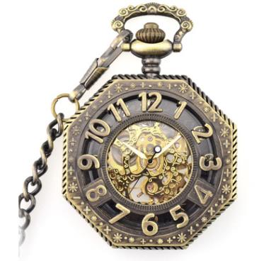 An Amazing Bronze Skeleton Steampunk Pocket Watch by Maramalive™, a must-have for any Collector, on a chain.