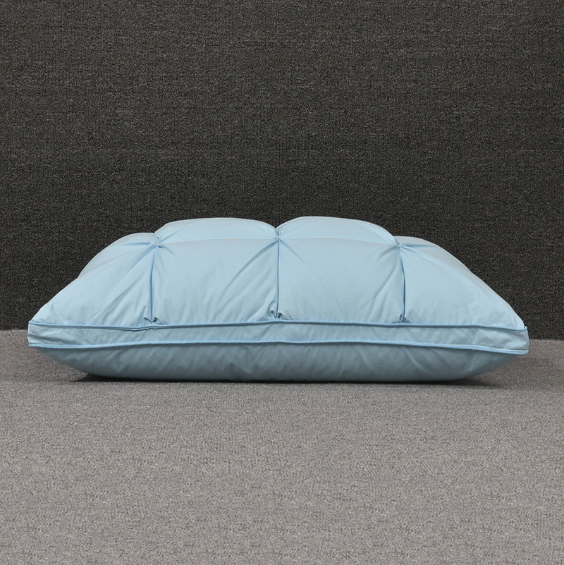 A Maramalive™ White Goose Down Cotton Single Household Sleep Aid Pillow on a grey background.