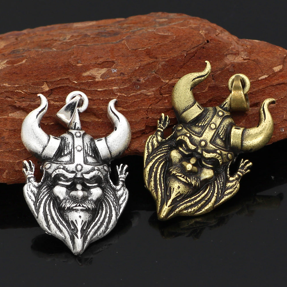 A Nordic Retro Pendant Men's Necklace by Maramalive™ with a beard and horns.