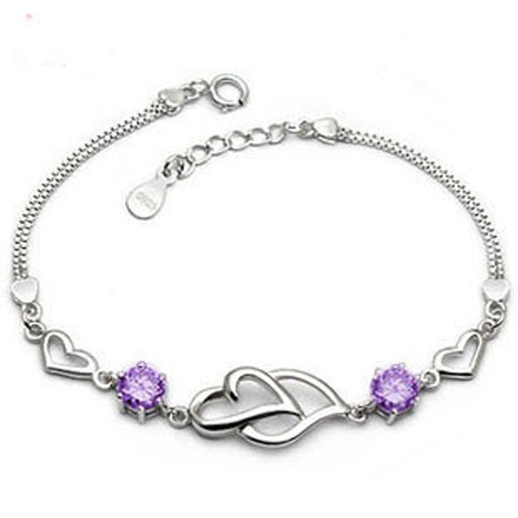 A Maramalive™ BLING BLING Fashion crystal zircon micro-inlaid bracelet Sweet Hearts with amethyst stones.