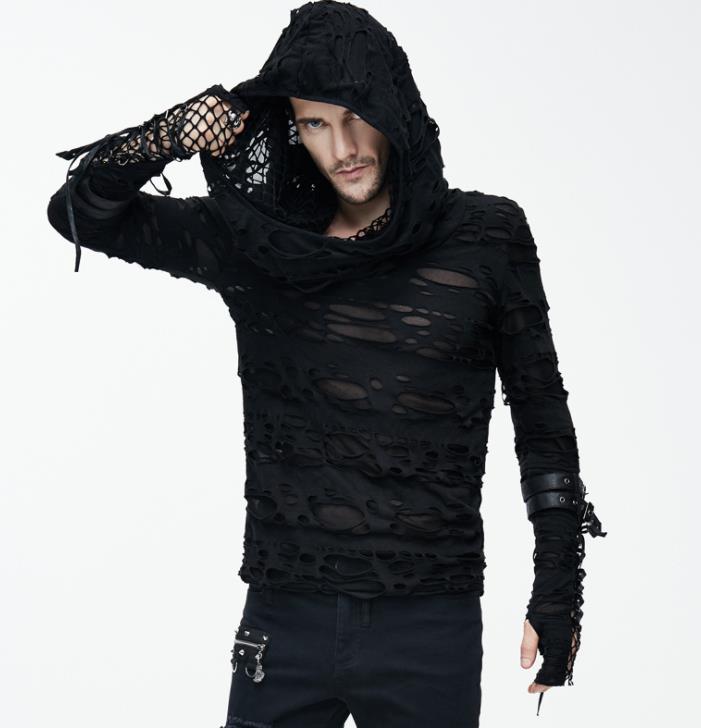 Steampunk Hooded-Holed Shirt - Gothic Hoodie with holes