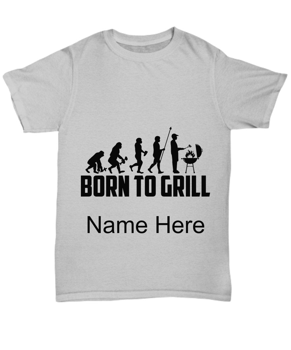 A Maramalive™ t-shirt that says Born to Grill personalized father's day gift.